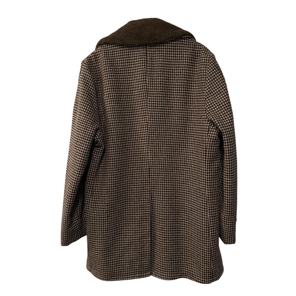 SOLD!  Vintage L Wool $450 Herringbone Shearling Coat Long Jacket Brown 44 - Picture 3 of 15